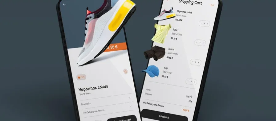 A mobile commerce app shown on two phones