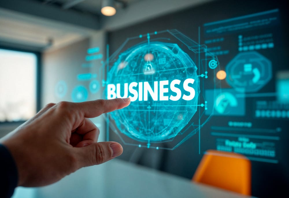 A business technology interface representing AI-powered search