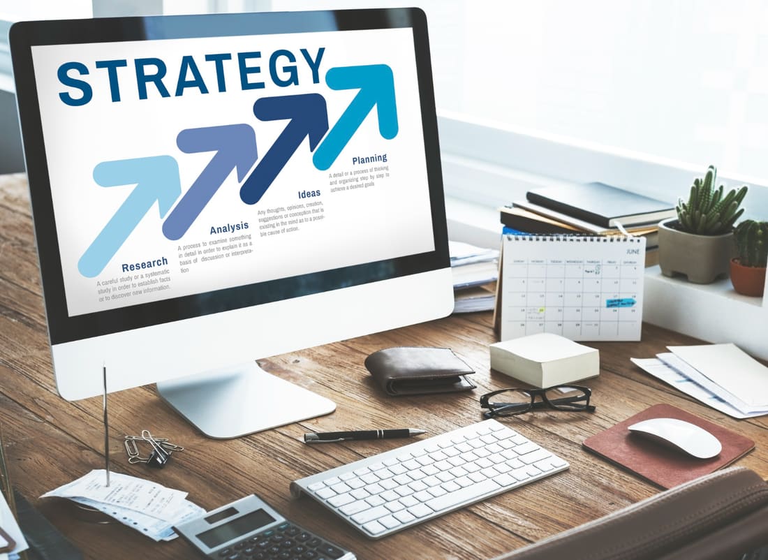 A digital marketing strategy plan shown on a desktop screen