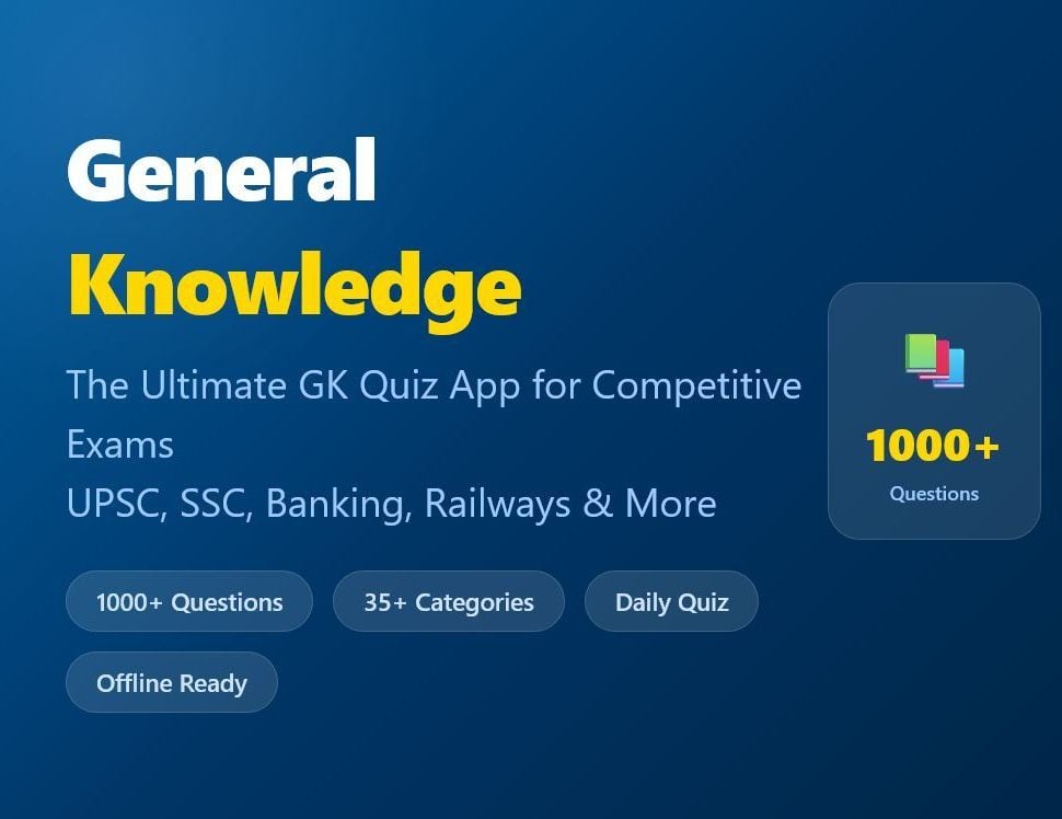 General Knowledge Quiz app screens shown on phones