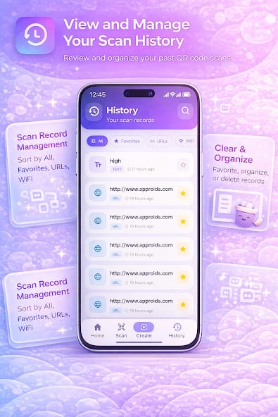 QR Scanner scan-history screen